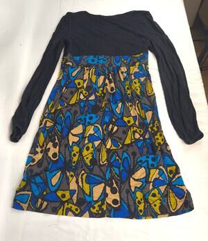 Trina Turk Abstract Butterfly Print Empire Waist Long Sleeve Dress Size 6